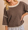Mocha Striped Waffle Top