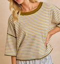 Olive Striped Waffle Top
