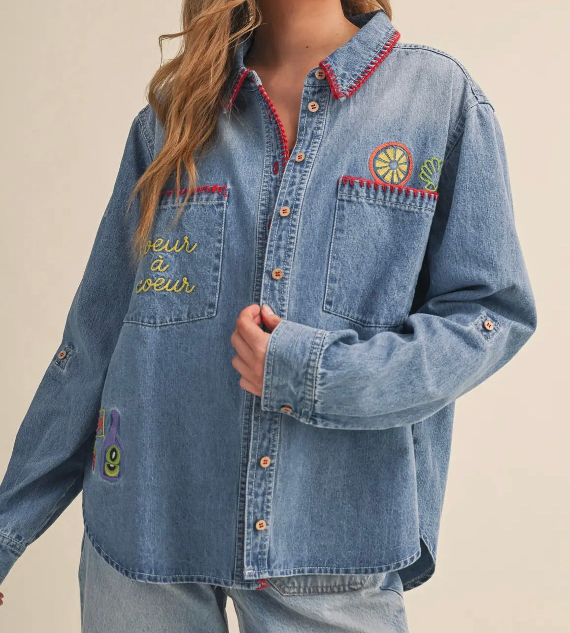 Embroidered Denim Top